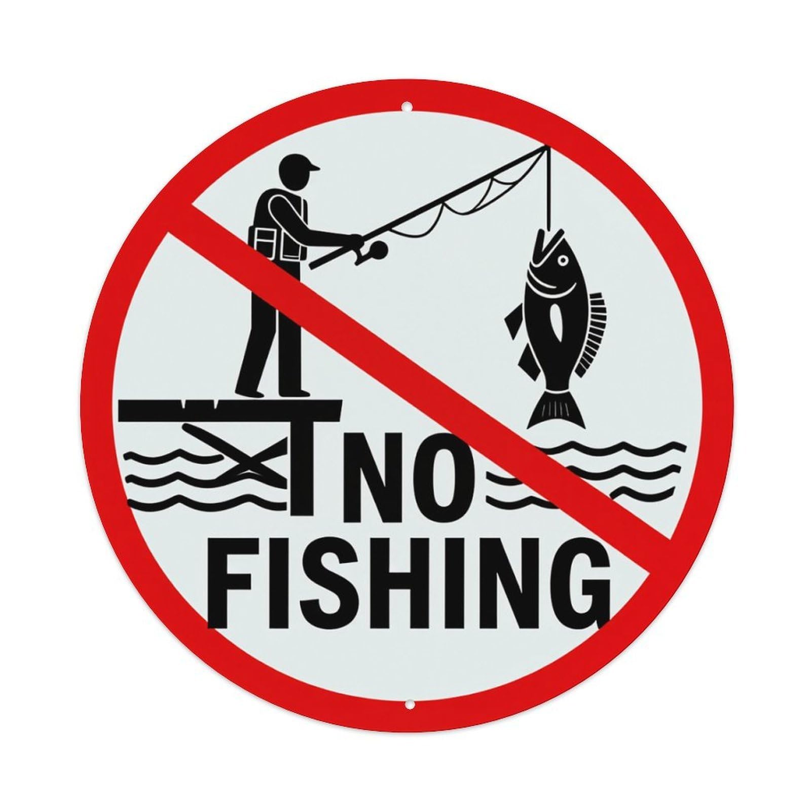 No Fishing Sign Pattern Round Tin Sign Vintage Metal Poster, Home Bar Garage Man Cave Cafe Indoor & Outdoor Wall Decoration 8x8Inches