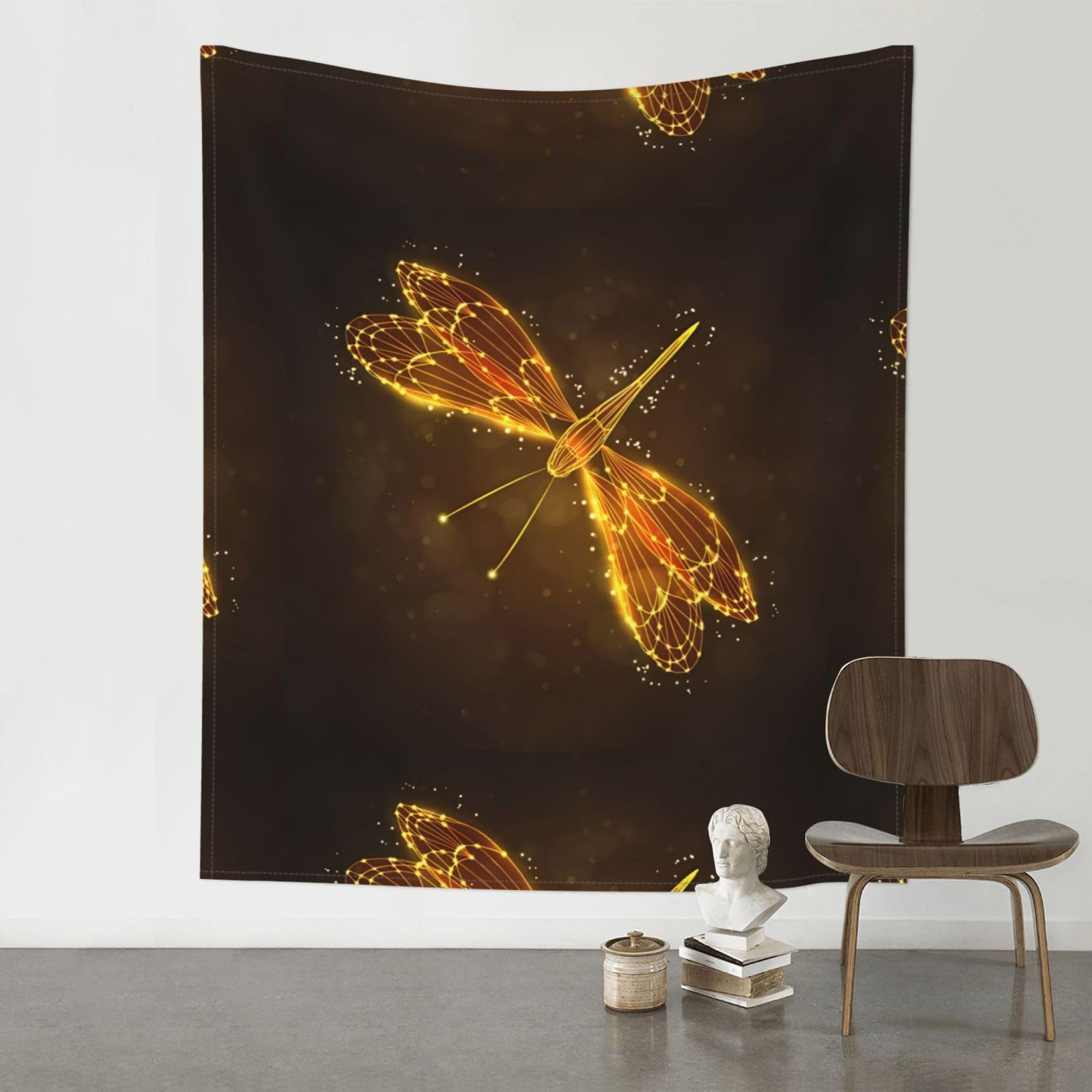 WHJSHOP Abstract yellow Dragonfly Prints Original Wall Tapestry 60x51in – Boho Throw Blanket for Dorm Decor, Beach Picnic, & Bedroom Layering