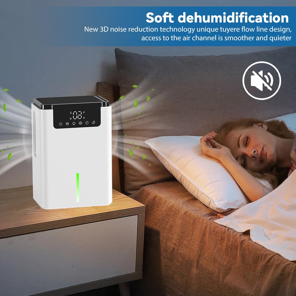 Luchtontvochtiger, 2200 ml, elektrische luchtontvochtiger, stil, voor slaapkamer, 0-30 m²/24 uur, slaaptimer, led, automatische uitschakeling voor badkamer, slaapkamer, kast