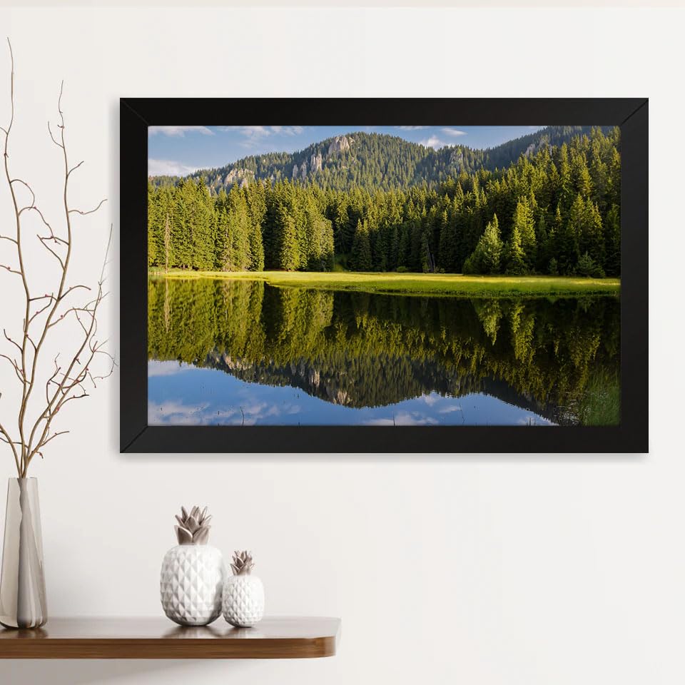 GADGETS WRAP Printed Photo Frame Matte Painting for Home Office Studio Living Room Decoration (14x11inch Black Framed) - Lake Nature Water Reflection