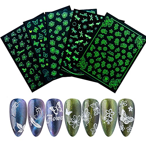 5 Sheets Luminous Nail Art Stickers 3D Luminous Butterfly Flower Nail Art Stickers Luminous Nail Art Sticker Set DIY Decoration Supplies Nail Art Design Accessories Best Nail Art Gifts