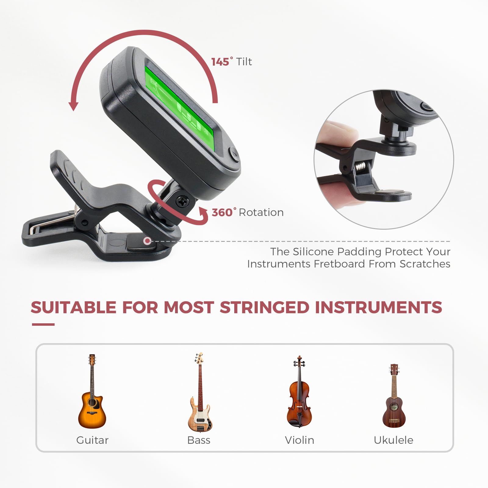 Cejilla de guitarra, afinador, colgador de pared para guitarra, púas de guitarra, limpiador de cuerdas de guitarra, kit de accesorios para guitarra, violín, bajo, ukelele