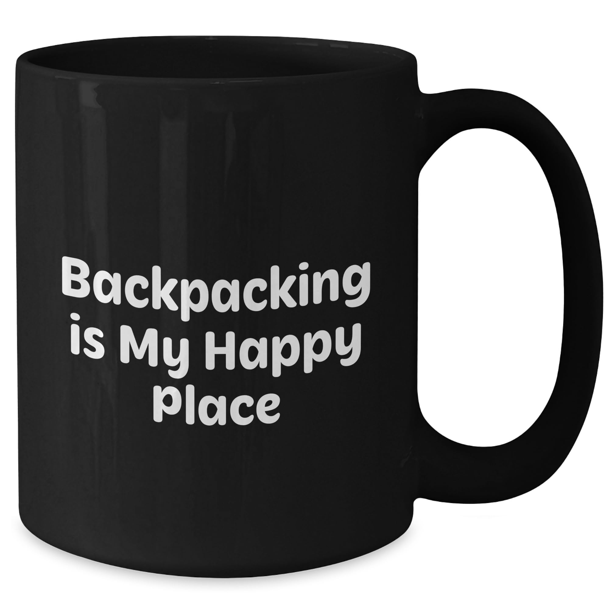 Backpacking Adventures Black Coffee Mug - 'Backpacking Is My Happy Place' - Gifts from Friends to Men, Gifts for Backpacking Enthusiasts, Christmas Unique Gifts