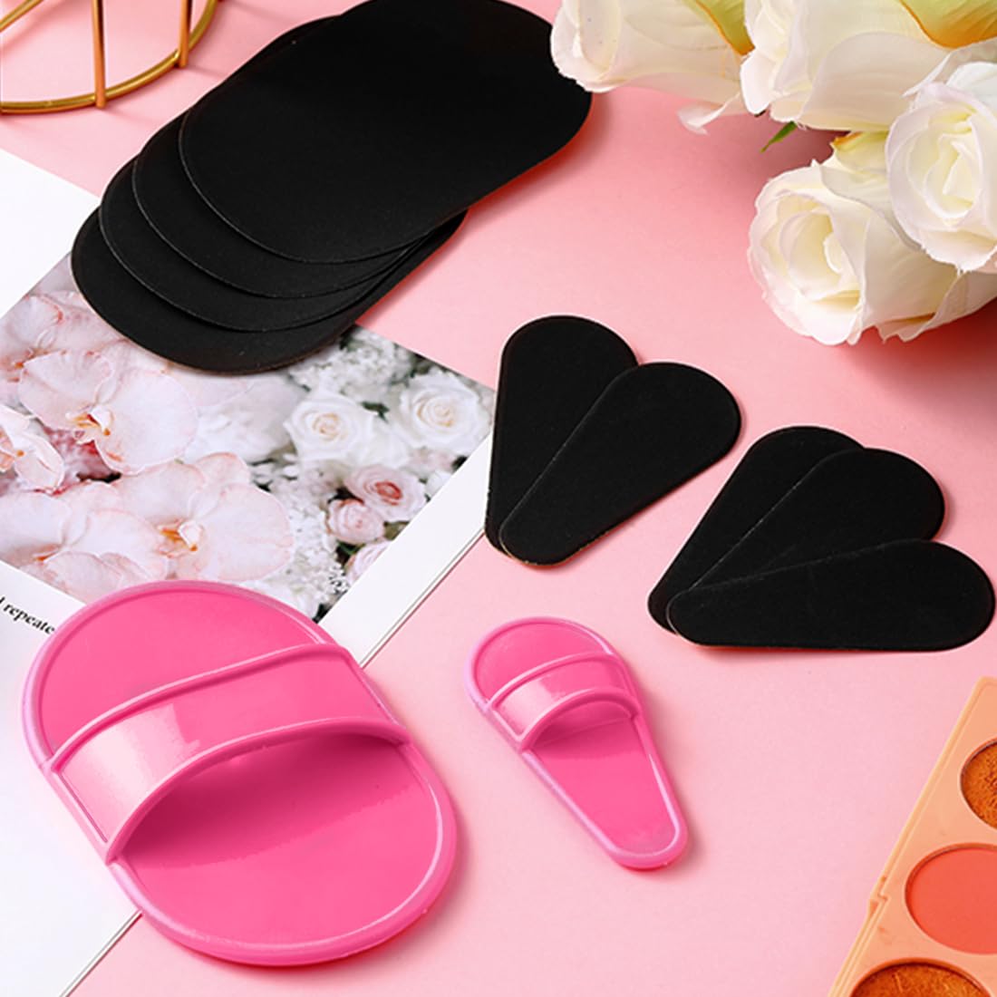 10pcs Depilación Facial, 2 almohadillas de piel de color rosa para las piernas y 8 de papel negro de depilación fina, para los brazos del cuerpo de la cara para las mujeres