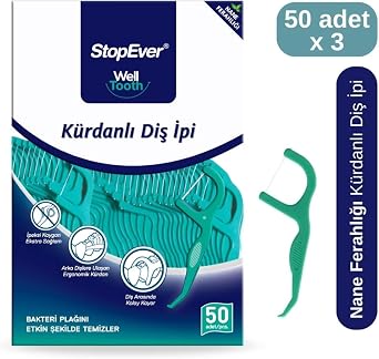 StopEver Well Tooth Kürdanlı Diş İpi 3'lü Paket | Nane Aromalı | 150 Adet (3 x 50) | Diş Arası Temizliği, Ağız Hijyeni ve Günlük Kullanım için İdeal