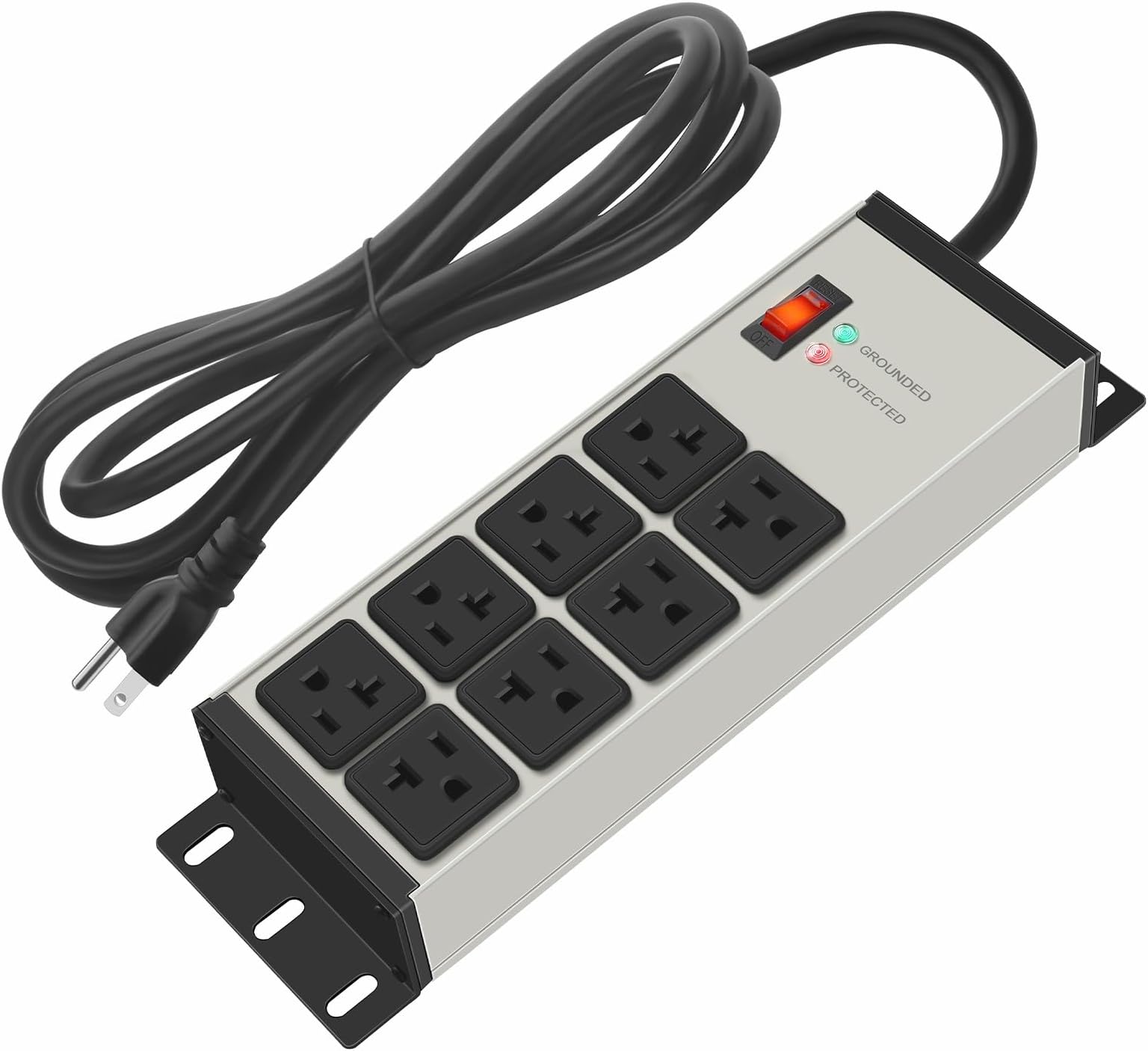 CCCEI - 20 Amp Heavy Duty 8 Outlet Surge Protector 12 Gauge for Industrial Shop Garage Metal Multiple Outlets 6ft Extension Cord