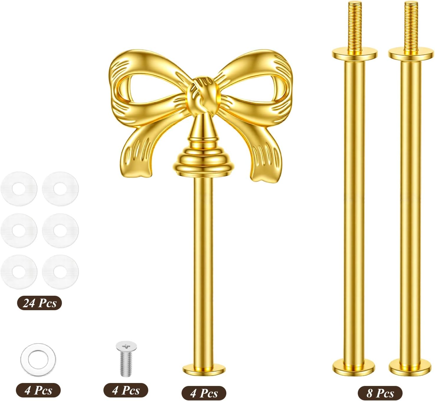 4 Set 3-Tier Cupcake Stand Hardware Handles, Zinc alloy Cake Plate Stand Handle Fittings with Screws, Bow-Knot Gold Elegant Cake Tray Stands Handle for DIY Making Fruit Plate Cakes Stands