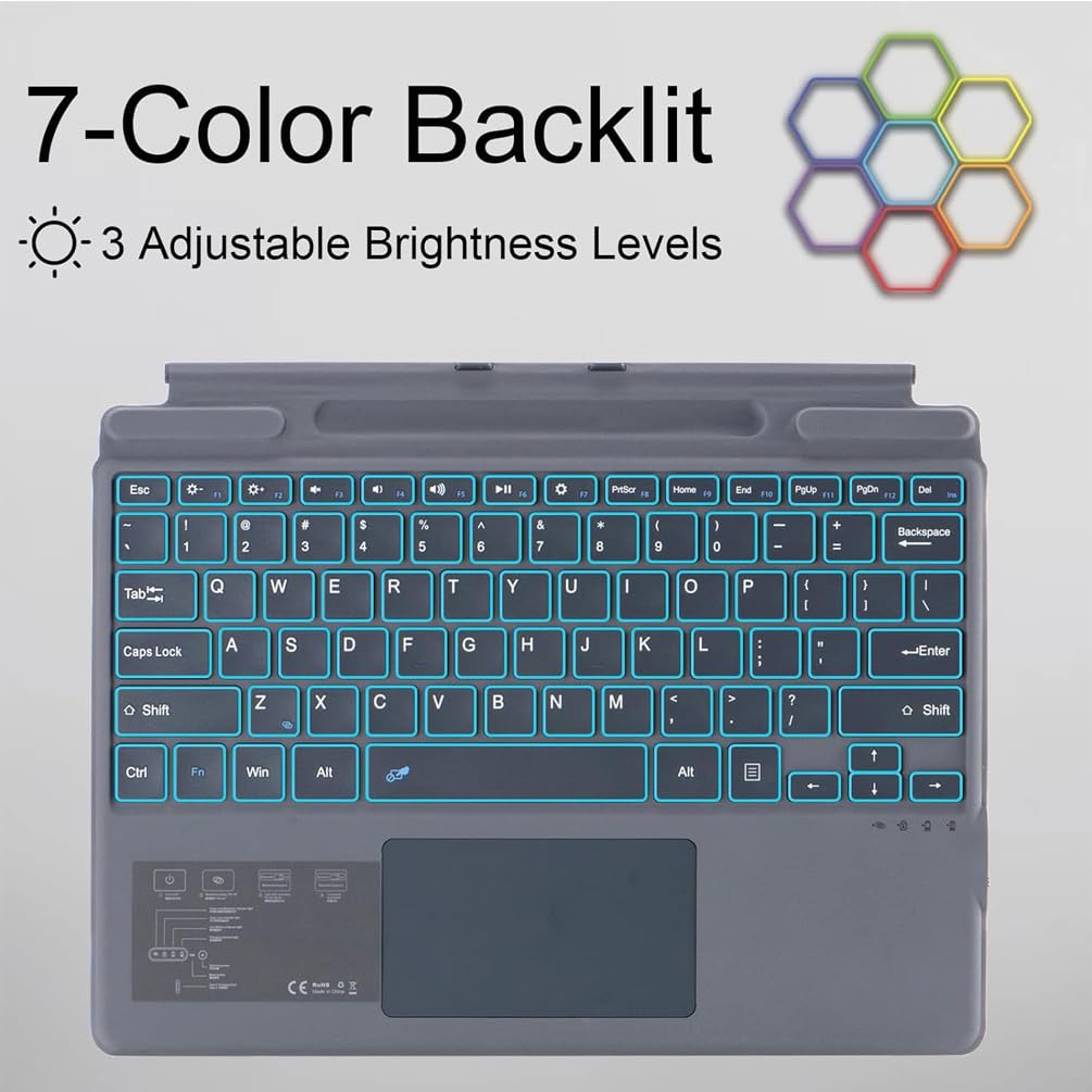 Obudowa typu Surface Pro 11, ultracienka klawiatura Bluetooth kompatybilna z klawiaturą Surface Pro 11 (układ angielski QWERTY) (7 kolorów z podświetleniem)