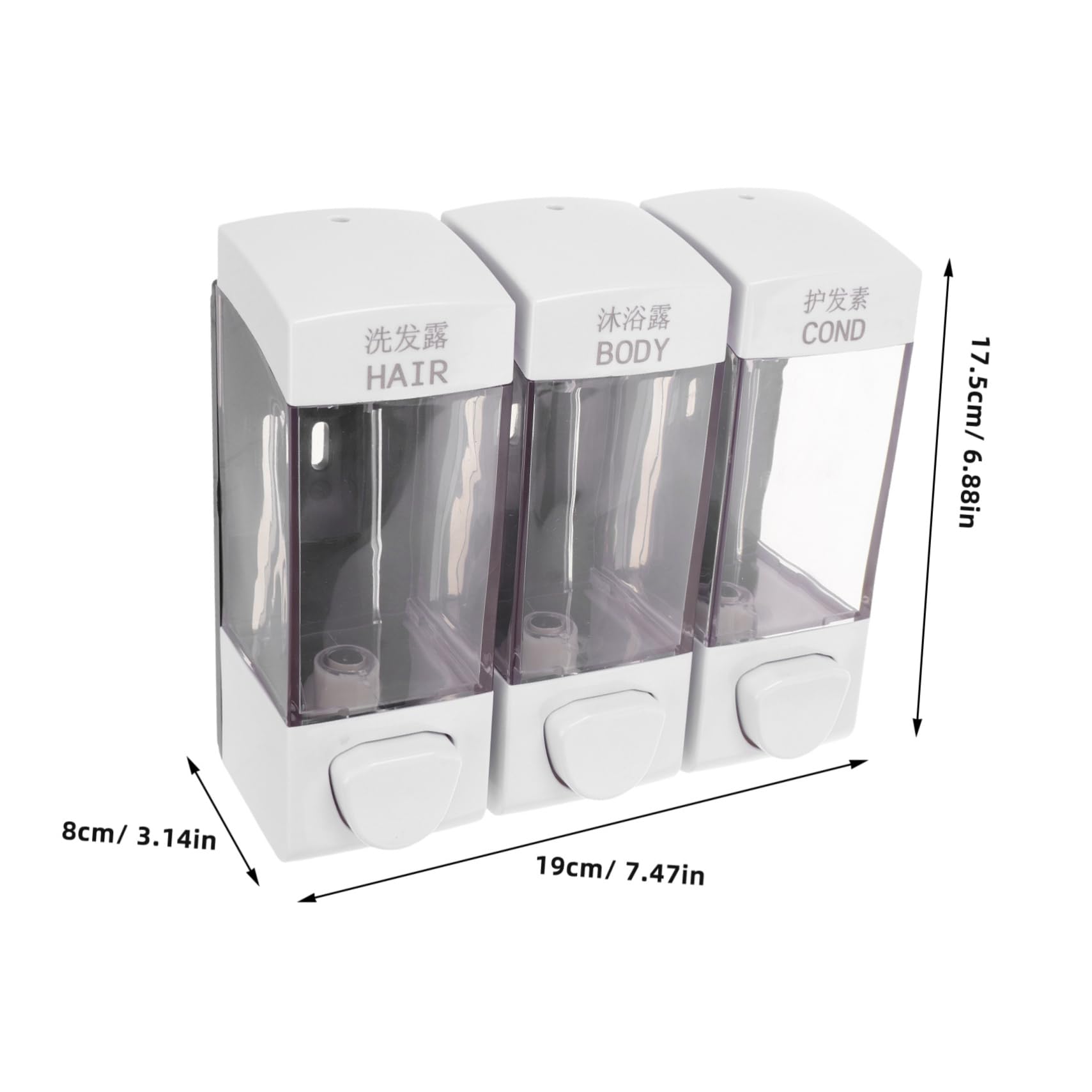 Dispenser da Doccia a Parete 3 Scomparti, Abs, 1050ml, Facile da Installare, per Shampoo e Bagnoschiuma in Casa e Ristorante