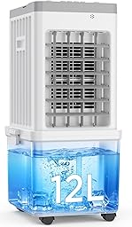 Portable Air Conditioner, 3-in-1 Evaporative Air Cooler Fan, 70W Space-Saving Design, 12L Water Tank, 3 Ice Packs, 3 Speeds, 120° Oscillation, 46dB Quiet, Pet-Friendly Cooling for Home （Breloniste®）