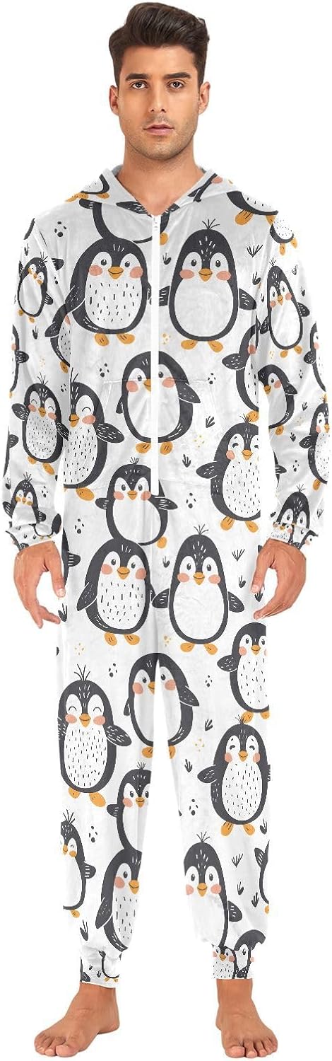 ALAZA Cute Penguin Animal Adult Onesie Pajamas Novelty One Piece Costume Sleepwear Jumpsuits Matching PJS