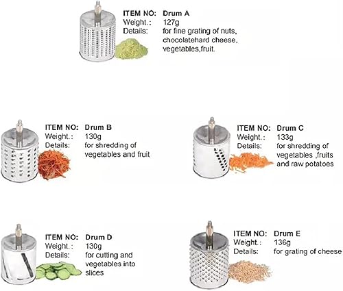 Miniatura 7 de Rallador giratorio de acero inoxidable 5 en 1, rallador de cocina, cortador de verduras, molinos de alimentos con 5 tambores inoxidables, para el