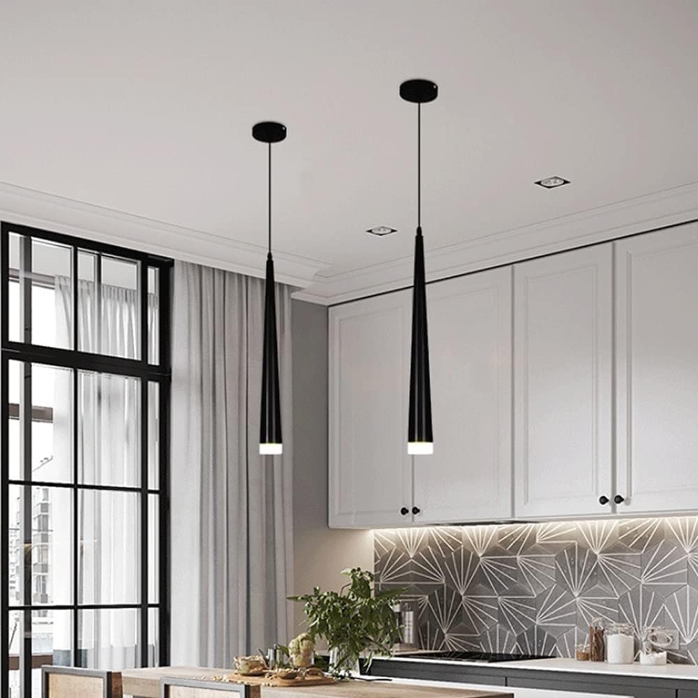 Lámpara colgante de tubo largo, luces colgantes cónicas de metal con pantalla de lente, lámparas colgantes modernas de 5 W con iluminación de isla LED,iluminación de techo