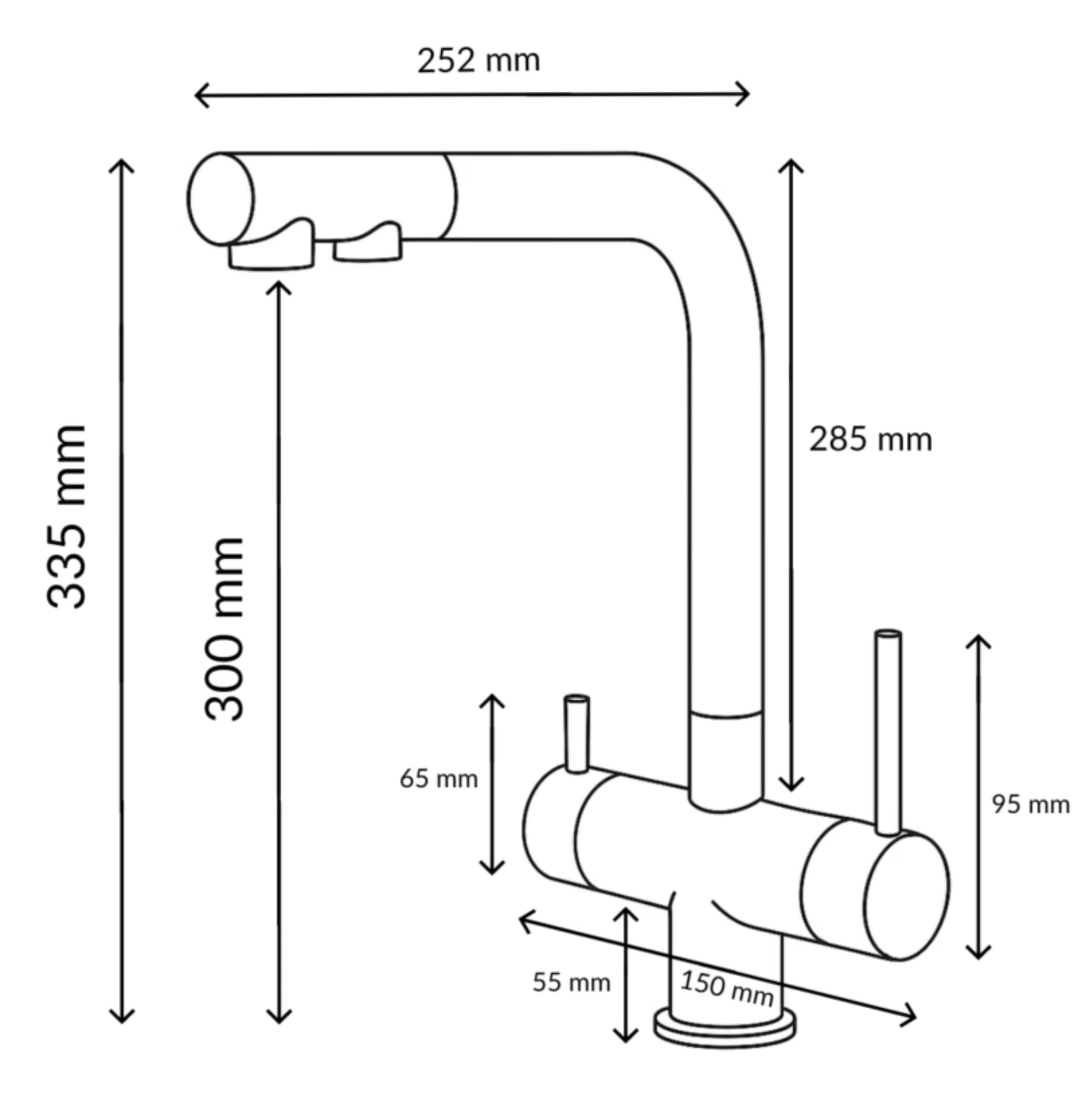 3-drożna bateria kuchenna Venom Pull-Out z systemem filtra wody Flow Comfort, wyciągana słuchawka, obracana o 360°, montaż jednootworowy, mosiądz, do zimnej i ciepłej i filtrowanej wody (złota)