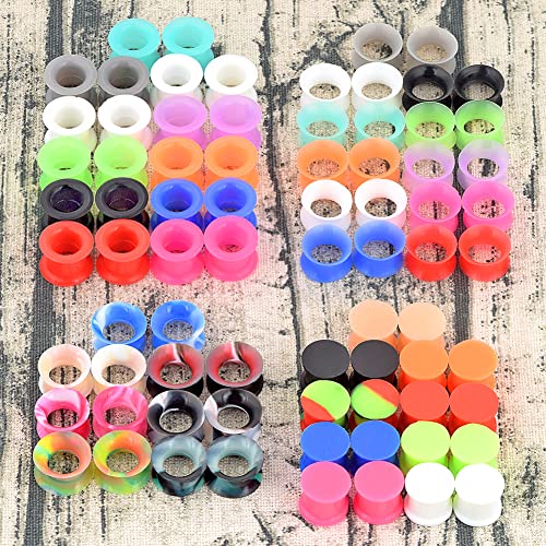 100pcs Colorful Silicone Ear Gauges Plugs Double Flared Ear Tunnels Stretchers Ear Piercing Jewelry 2g-3/44
