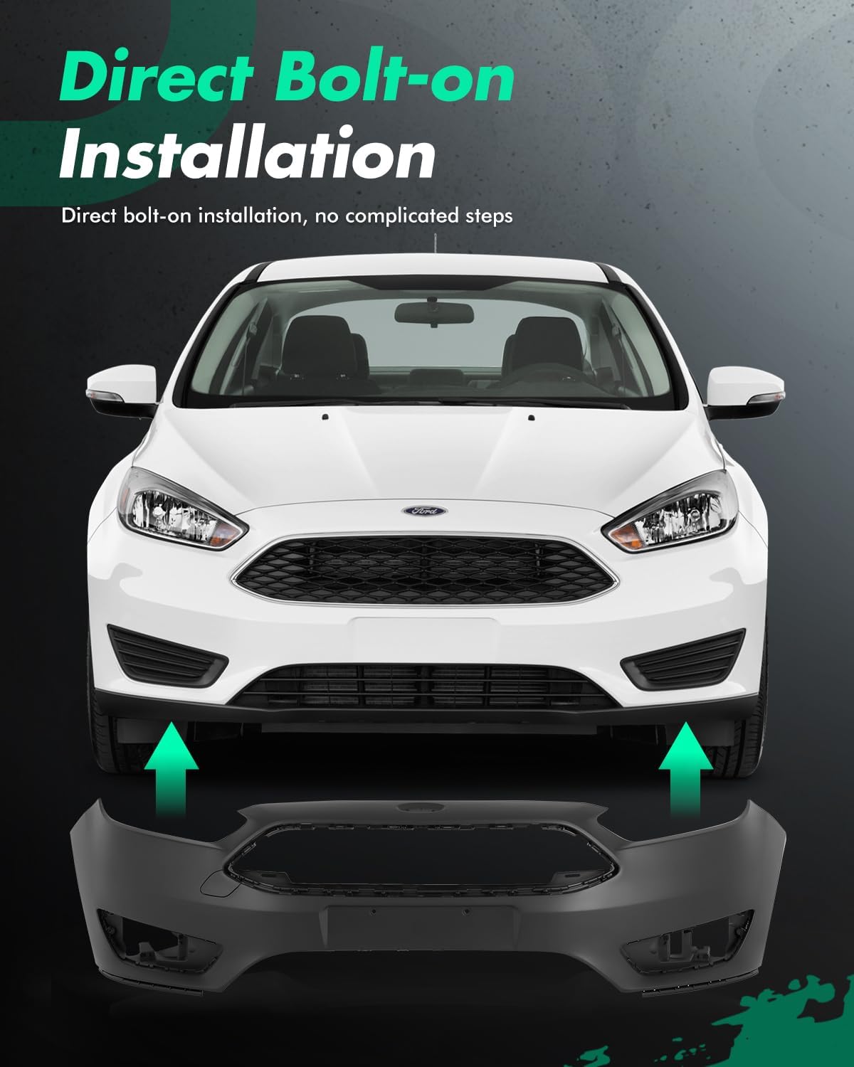 SCITOO Plastic Front Bumper Cover Replacement for 2015-2018 for Ford Focus Front Bumper Protector F1EZ17757CAPTM