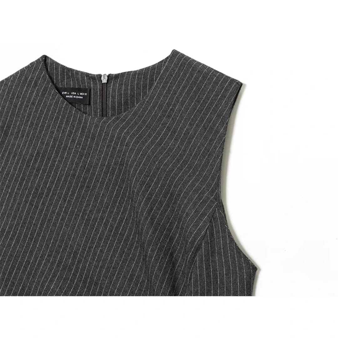 Vestido sin Mangas para Mujer, decoración de Hebilla de Moda, Vestidos Largos con Cuello de O Cuello Fruncido, Vestidos Midi Ajustados para Mujer