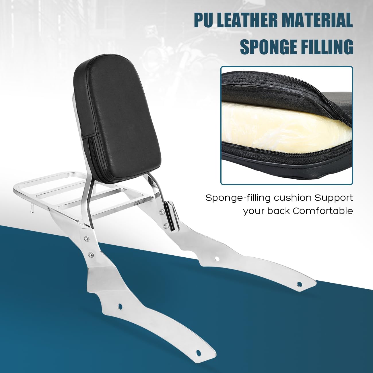 Passenger Backrest Sissy Bar with Luggage Rack Compatible with for 1996-2017 Yamaha Vstar 650 400 Custom 1997-2017 Dragstar 650 400 Custom Rear Sissy Bar Backrest