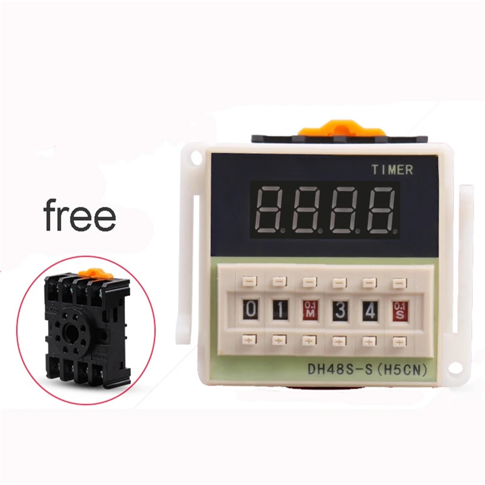 Relè temporizzato con display digitale programmabile AC/DC 24v-240v DH48S-S, controllo del ciclo, doppio relè a ritardo con presa di base(AC220V)