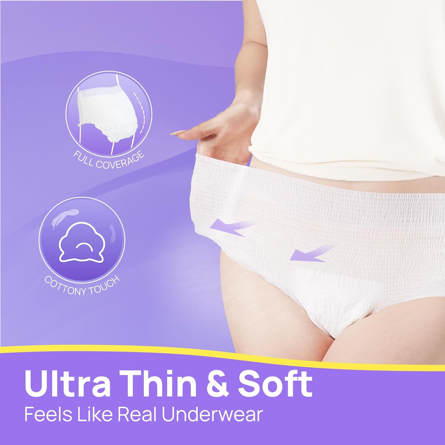 SUNKISS Ultra Thin Incontinence Underwear for Women, High Absorbency & Super Soft Postpartum Diapers, Disposable Adult Pull Ups, Small/Medium, 20 Count - Image 2