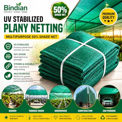 Image of Green Shade Net, 50% UV Sun Protection, for Terrace, Garden, Green House, Balcony, & Gardening Multipurpose Agro Netting (10x4 feet)