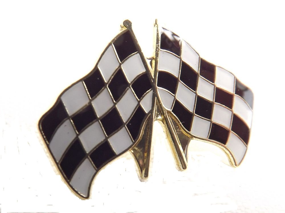 Metal Enamel Pin Badge Brooch Racing Crossed Flags (Chequered Flag) (25mm)