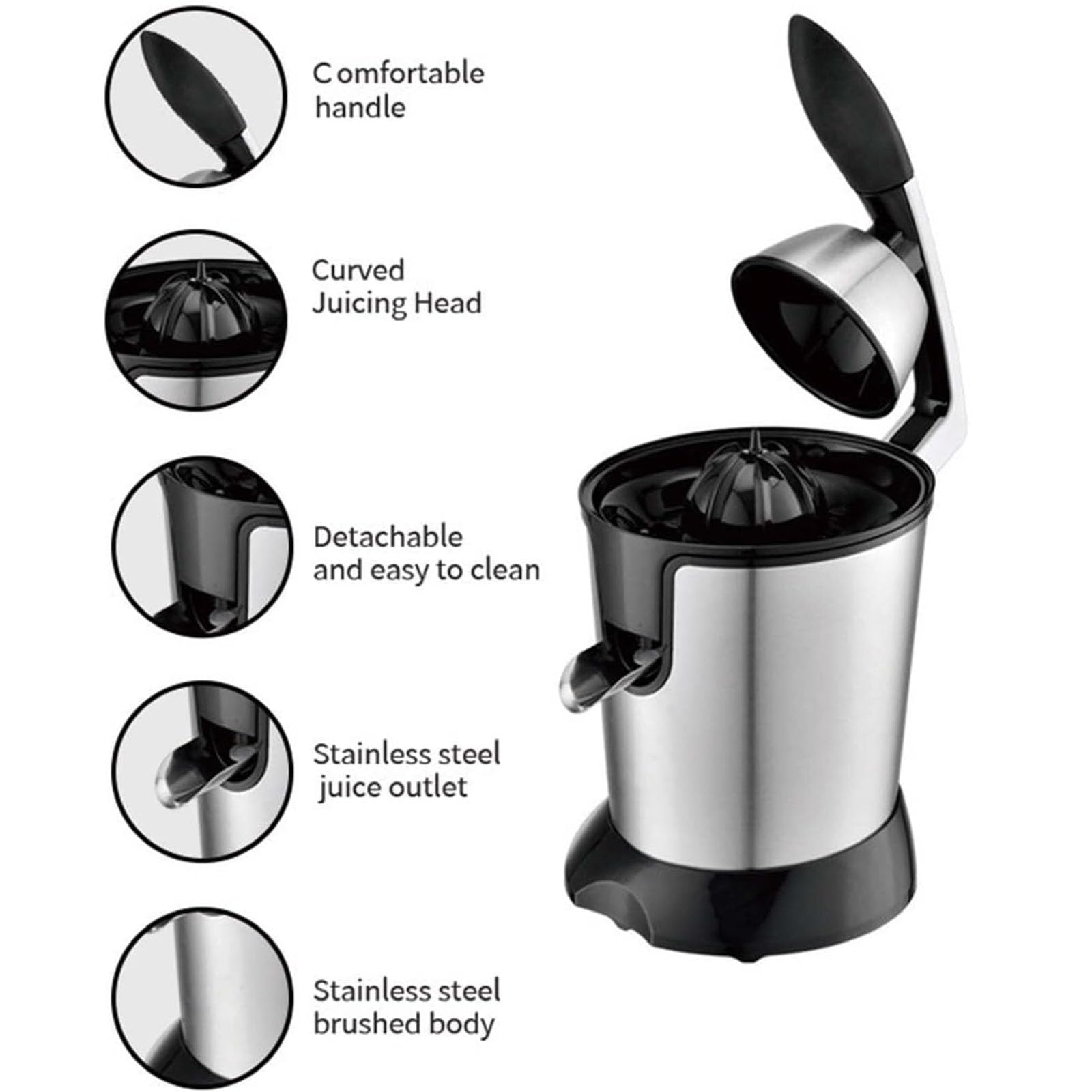 Juicer di Agrumi Elettrici, 400 Ml Squeezer di Succo D'arancia Facile da Pressa per Arancione, Limone E Pompelmo, Acciaio Inossidabile Spazzolato, Resa Elevata di Succo, Facile da Pulire
