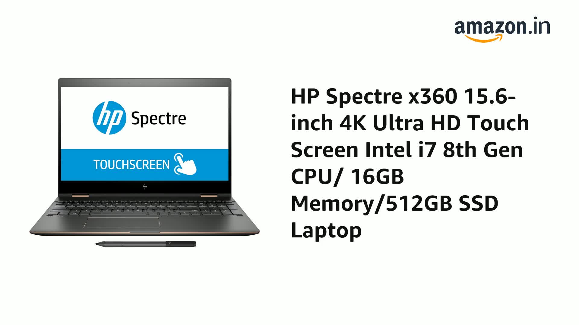 HP Spectre x360 15.6-inch 4K Ultra HD Touch Screen Intel i7 8th