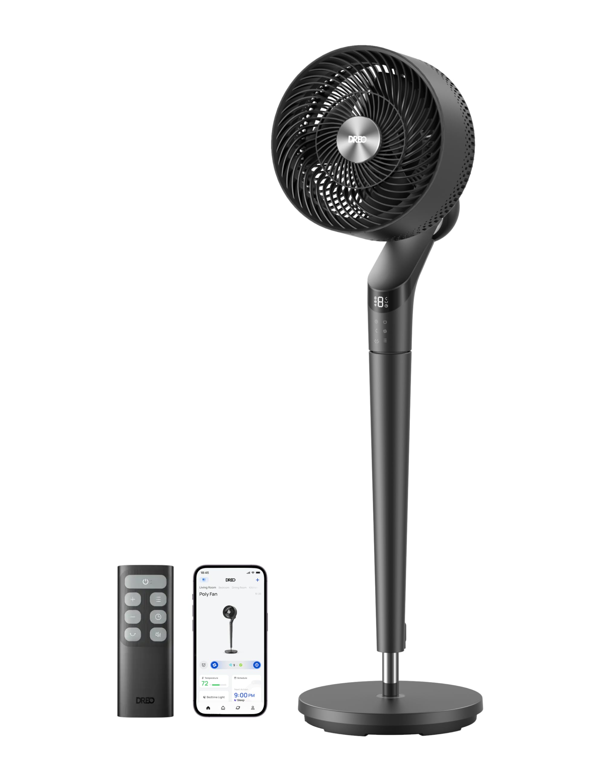 DREO Smart Fan for Bedroom,120°+100° Standing Fan, Quiet Oscillating Fan