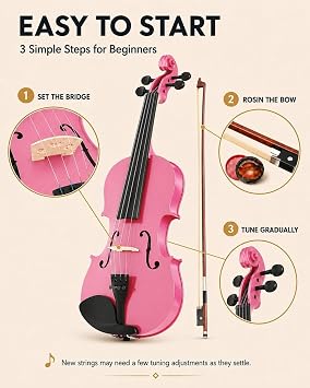 1/4 Violin for Kids Age 5-7, Beginner Acoustic Violin, Pink