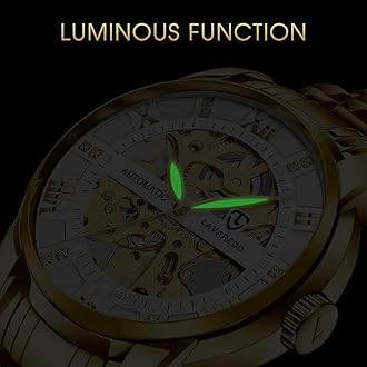 A ALPS Mens Watch Skeleton Luxury Mechanical Stainless Steel Waterproof Black Automatic Self-Winding Roman Numerals Diamond Dial Wrist Watch