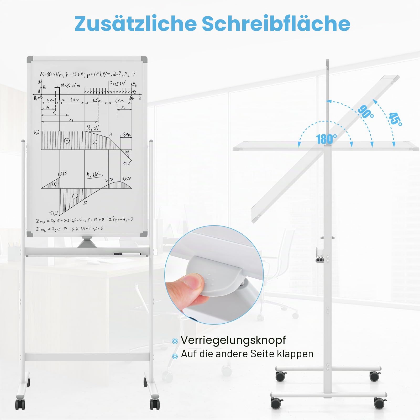 GIANTEX Doppelseitiges Mobiles Whiteboard, 60 x 90 cm, magnetisches Whiteboard höhenverstellbar mit Rollen & Ständer, Magnettafel mit Stiftablage, inkl. Zubehör, Trocken abwischbar (Weiß)