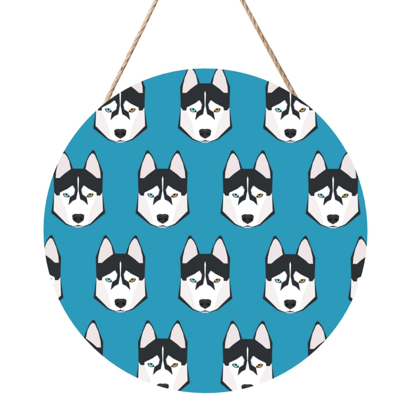 InOmak Husky Face Dog Pattern, Round Wood Panel Painting 12 in, Wall Hanging Painting For Home