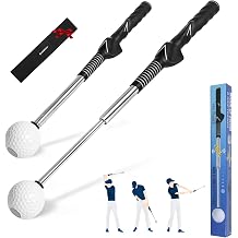 5-in-1 Retractable Golf Swing Trainer & Golf Swing Training Aid - Golf Grip Trainer Stick with Click Feedback, Tempo & Grip Correction for Right Handed Golfers, Warm-Up Practice