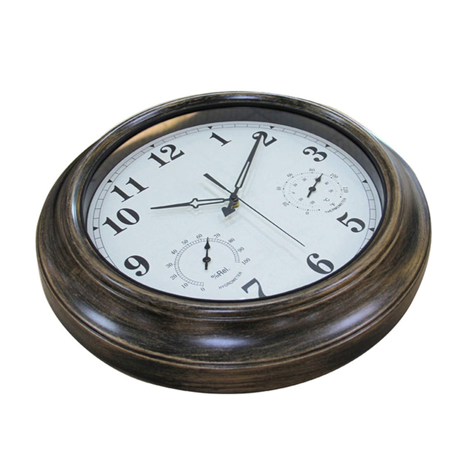 45 cm duży wewnętrzny zewnętrzny zegar ścienny, nowoczesny, nietykający, z termometrem i higrometrem, na patio, do ogrodu, werandy, kuchni, salonu, sypialni