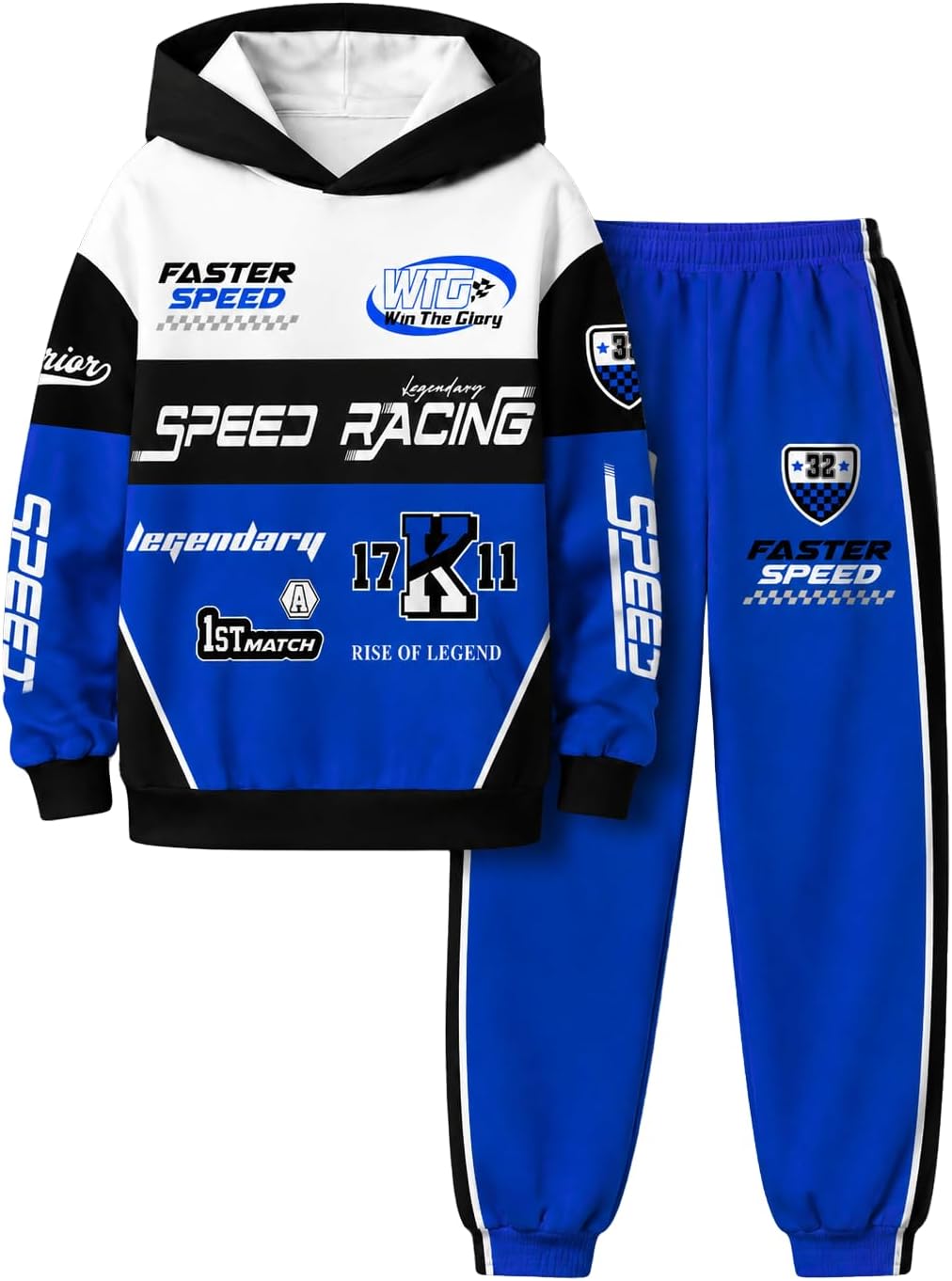 Boy 2 Piece Outfits Long Sleeve Racing Hoodie Top and SweatPants Fall Winter Clothing Set Sizes 5-12 Years