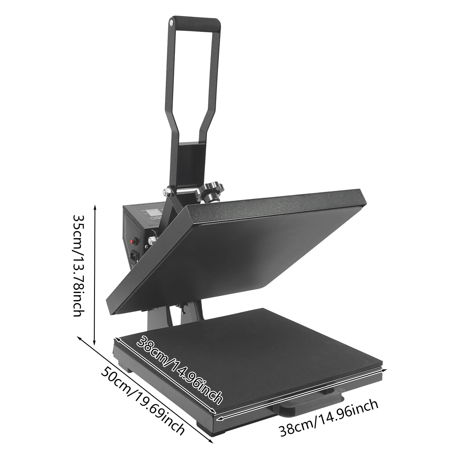 Pressa elettrica per stampa a caldo, 38 x 38 cm, 1400 W, con regolazione digitale della temperatura 32 – 482 ° F, pressa termica per magliette con protezione da sovraccarico
