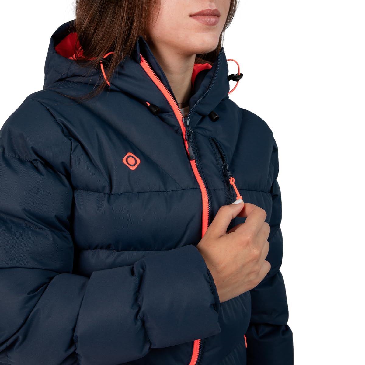 IZAS Ampriu Giacca Impermeabile da Donna con Imbottitura Mount-Loft per Escursionismo e Trekking, Resistente al Vento e all'Acqua, Traspirante, Cappuccio Regolabile, Tasche con Cerniera