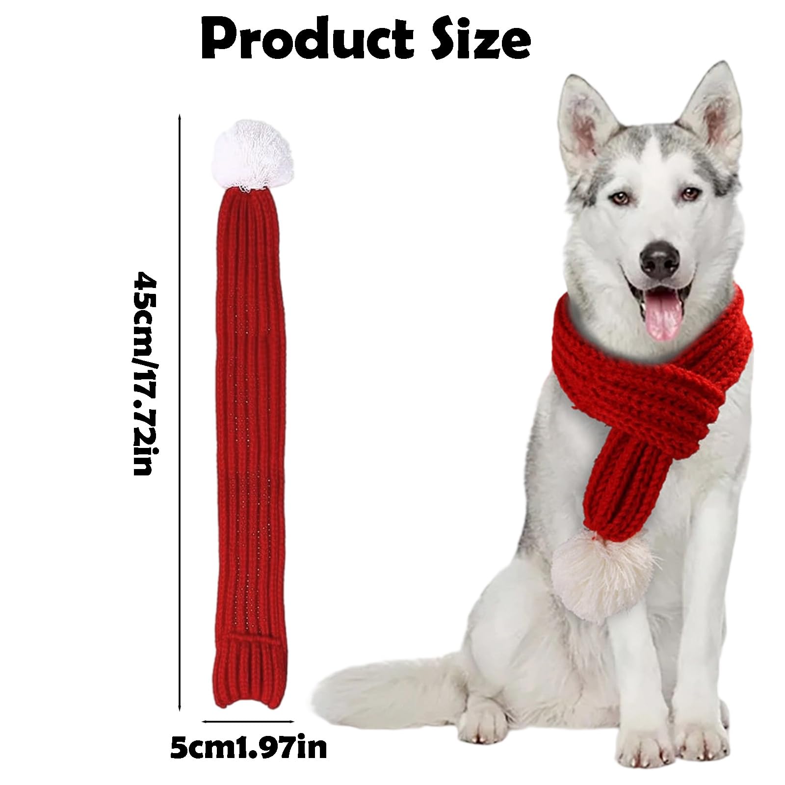 Christmas Dog Collar, Knitted Scarf for Dog and Cat Festive Christmas Red Soft & Warm Pet Accessory with White Plush Ball - Image 2