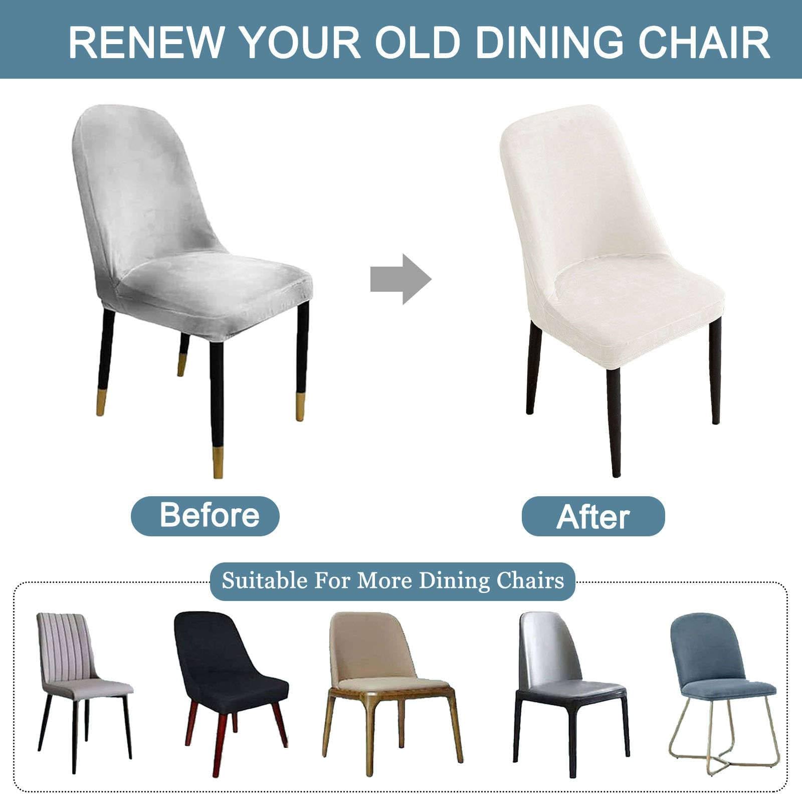 Set di 6 coprisedie in velluto elasticizzato per sedie da pranzo, rimovibili, con fondo elastico, design curvo sul retro, lavabile, bianco, per decorare la casa