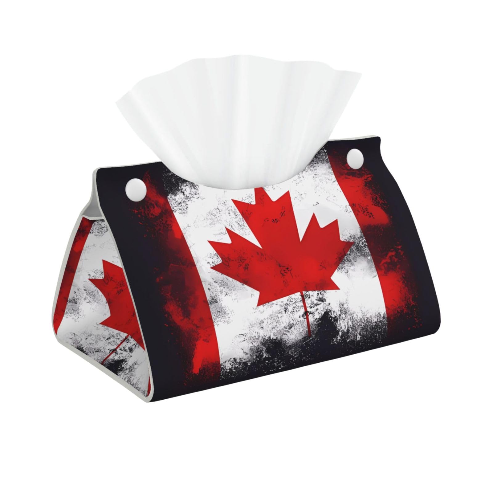 Canadian flag Rectangular Leather Tissue Box Cover, Folding Facial Tissue Holder Dispenser for Car