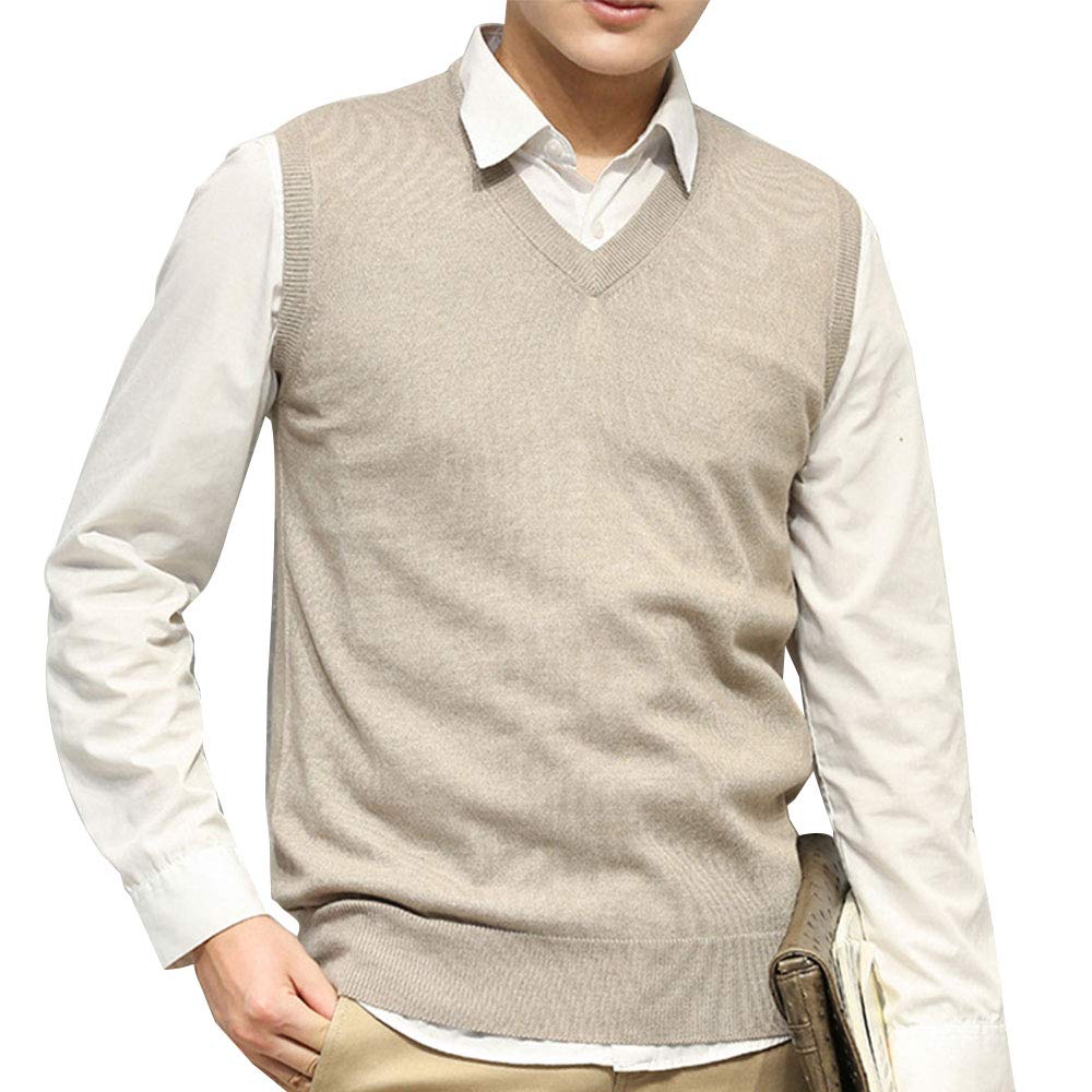 EVEDESIGN Men's Cashmere Wool Blend Sweater Vest Regular Fit Pullover Sleeveless Sweater