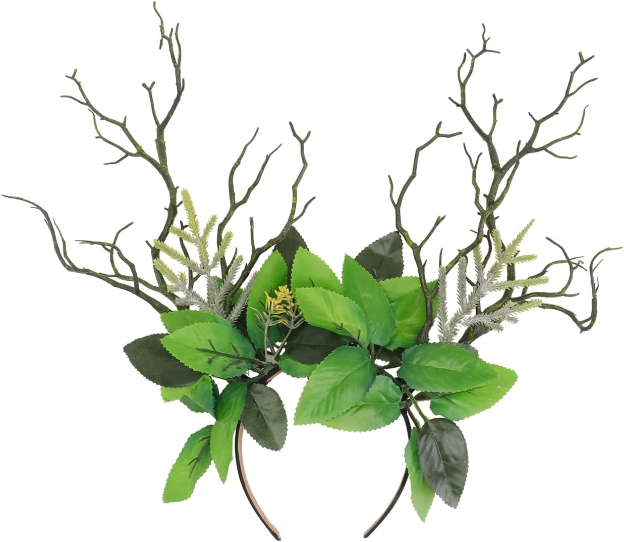Green Branch Crown Branch Antlers Headband Handmade Gothic Headband Deer Antlers Headpiece Floral Fairy Hairband for Women Girls Fair Cosplay Halloween Party