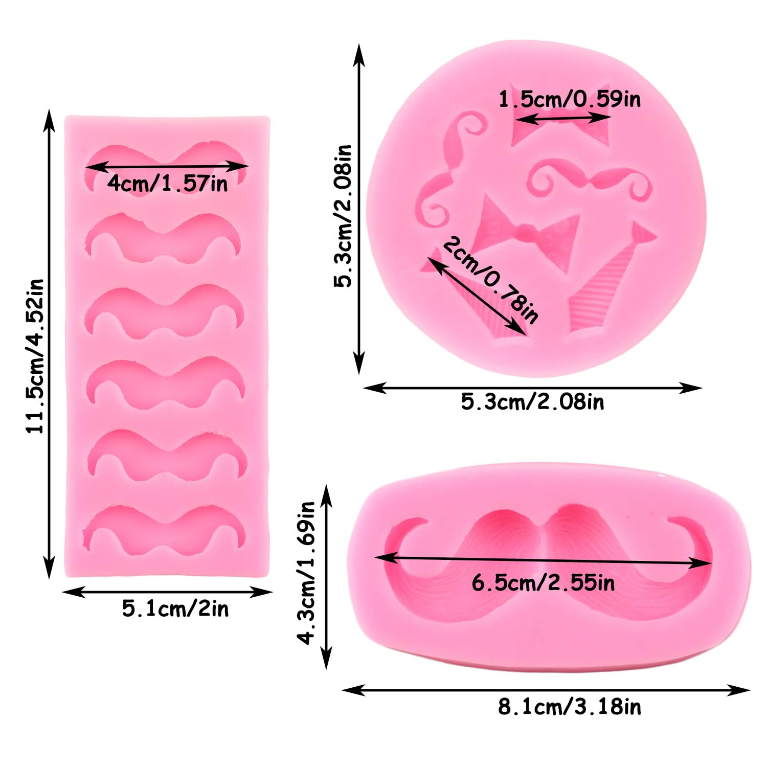 Stampo Silicone Cappello Fondant - Decorazione Torte Con Papillon E Baffi - Foto 7