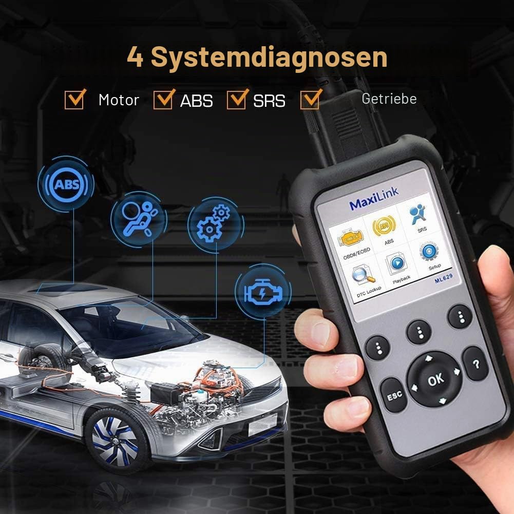 Autel ML629 OBD2-Diagnosegerät Kfz-Auslesegerät alle OBDII Dieselmotor Benzinmotor, Airbag Antiblockiersystem Motor Getriebe System Tiefe Diagnose, 14 Sprache Deutsche inkl. | Mechanic Full OBDII Code Reader w/DTC Lookup AutoVIN, OBD2 Live Data, Up of AL6