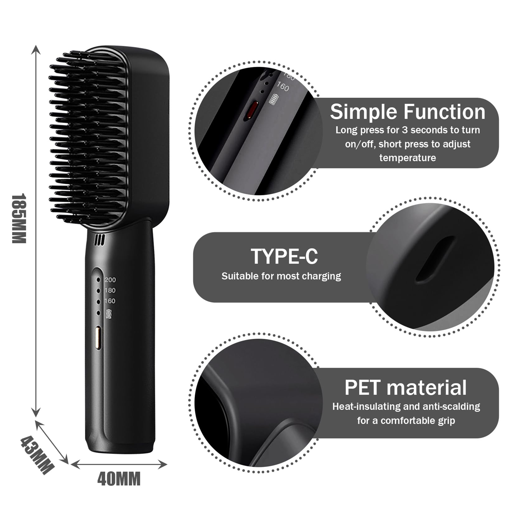 Mini Glätteisen für kurzes Haar, Glätteisen Locken, Glätten 2 in 1,Tragbarer Kabelloser Haarglätter für Die Reise, Elektrische Haarglätterbürste mit 3 Heizstufen für Männer Frauen (Schwarz & Lila)