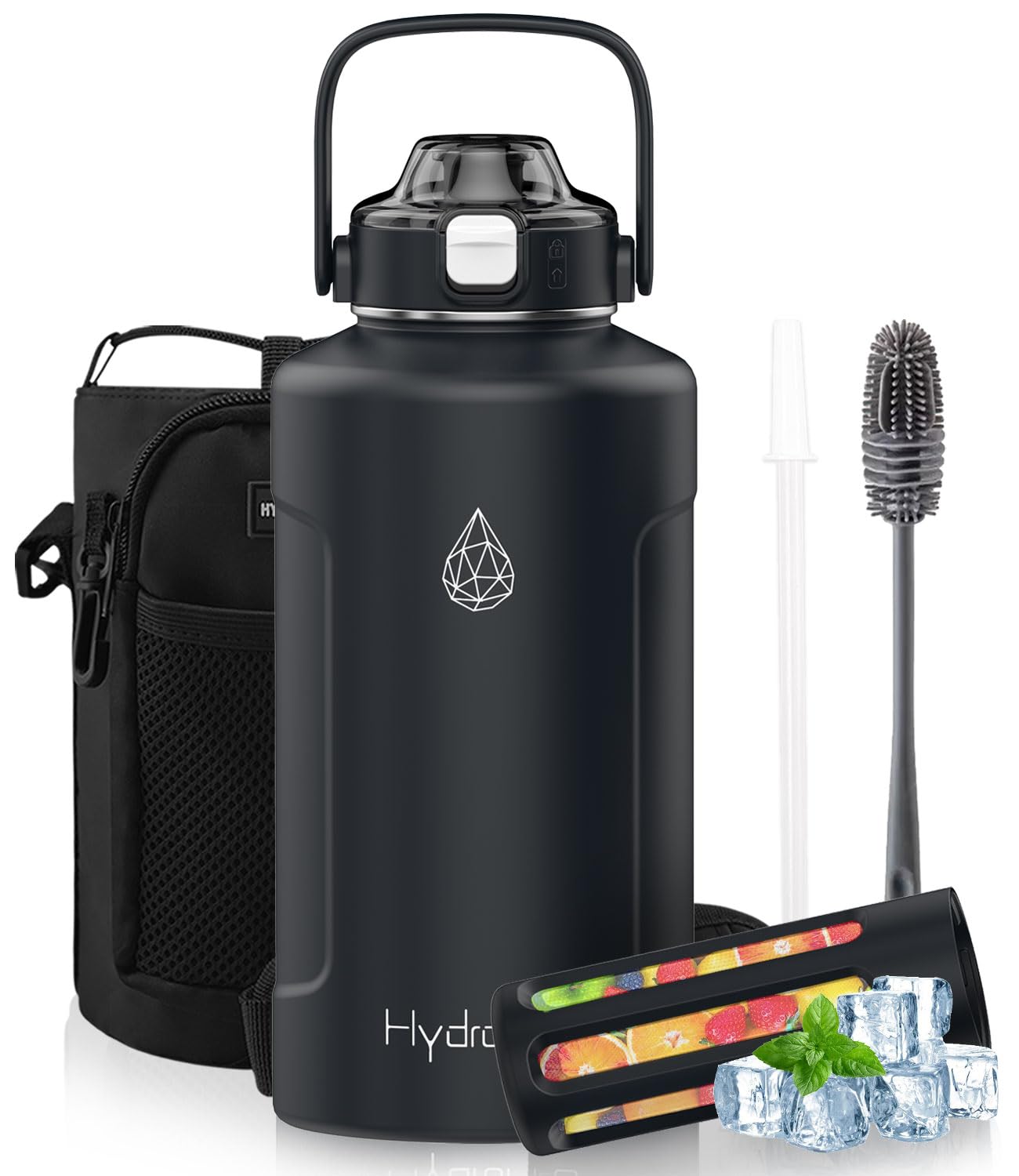 Wasserflasche mit Fruchteinsatz, 1,8 l Fassungsvermögen, isolierte Edelstahl-Infusionsflasche, AutoLock-Auslaufdeckel und Pop-Up-Strohhalm, auslaufsicher, BPA-frei, für Fitnessstudio, Reisen, Wandern