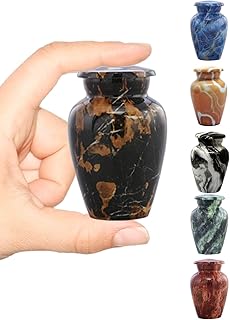 Marble Finish Keepsake Sharing Urn – Mini Metal Cremation Urn for Human or Pet Ashes – Small Memorial Token Urn with Velvet Bag & Funnel – A Perfect Tribute & Gift for Families (Dynasty Black)