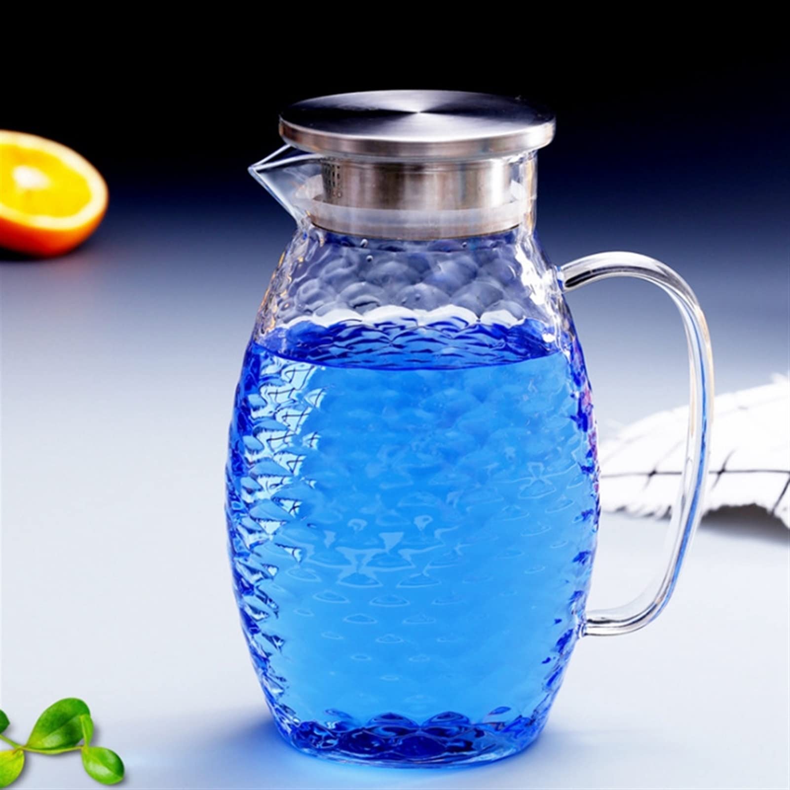 Jarra de Agua Juego de jarra de agua de vidrio Juego de tetera Champagne Cocktail Juguete de la fruta de la luna de la luna for el hogar, restaurante, cafetería Jarra de Agua Cristal (Color : 1.5L an