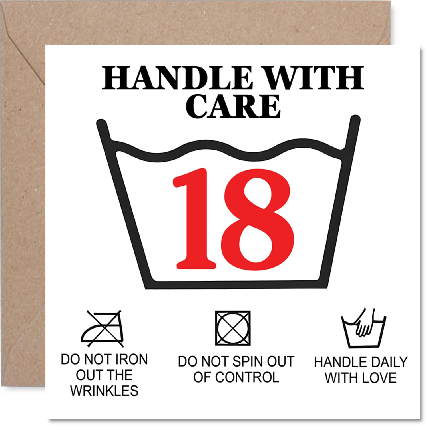Playful 18th Birthday Card - Playful Care Instructions for Their Big Milestone - Humorous Black, Red and White Design with Quirky Warnings - 145mm Square, Envelope Included